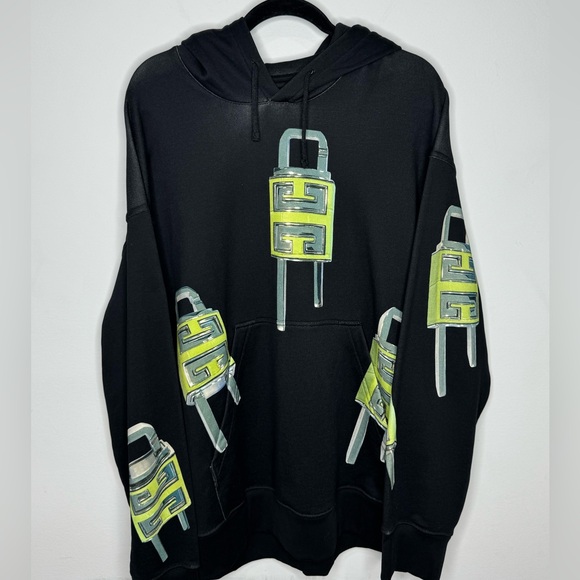 Givenchy Oversized Hoodie 4G Lock Print Black Green Men’s Large - Picture 1 of 6